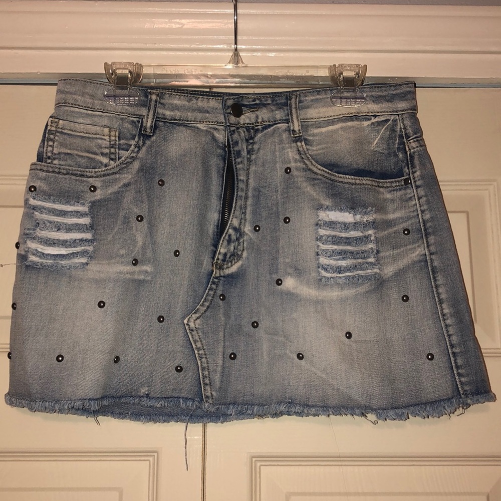 Forever 21 Denim Studded Mini Skirt